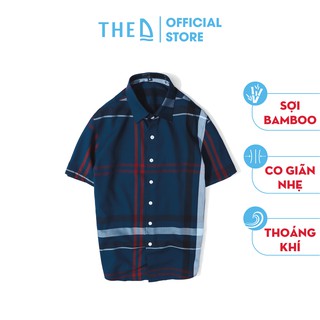 Áo Sơ Mi Nam The D Dáng Regular Cổ Đức Ngắn Tay, Hoạ Tiết Kẻ Sọc, Vải Sợi Tre Mềm Mịn, Thoáng Mát 22TH21A001