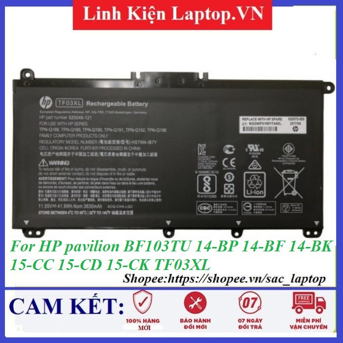Pin HP pavilion BF103TU 14-BP 14-BF 14-BK 15-CC 15-CD 15-CK TF03XL TF04XL
