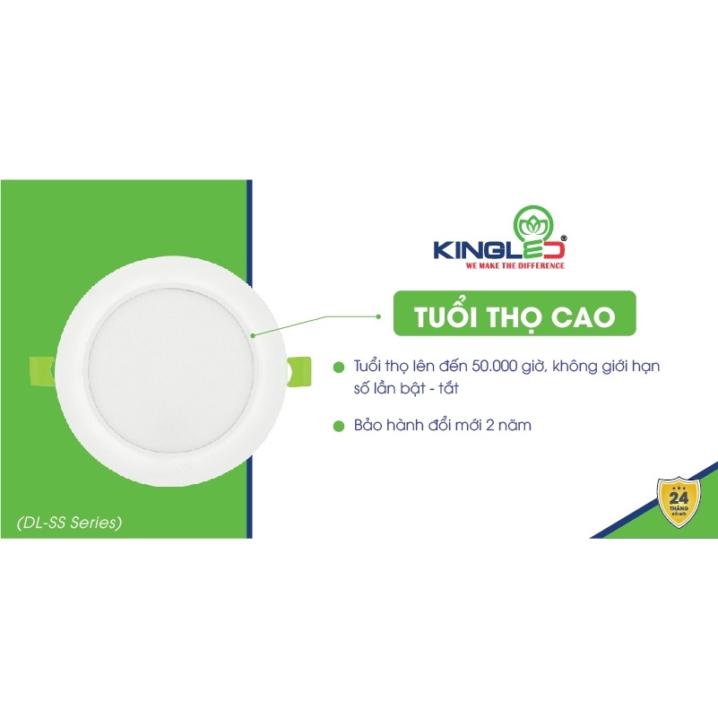 Đèn Led âm trần Cao Cấp KINGLED RUBY 6W, 8W, 12W, CAO CẤP, nhôm đúc nguyên khối, độ hoàn màu cao CRI 90.