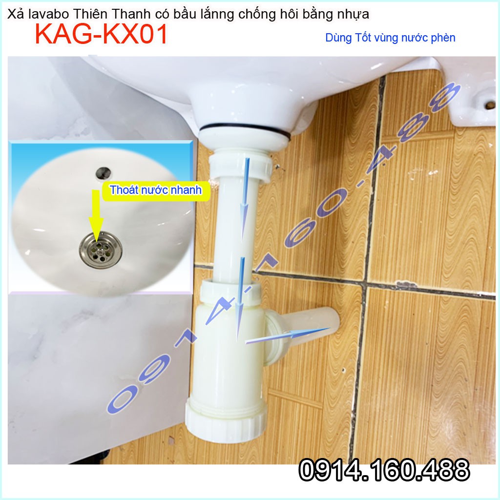 Bộ xả lavabo Thiên Thanh KAG-KX01,xả chậu rửa mặt chặn tóc có bầu lắng chống cặn thoát nhanh xả tốt