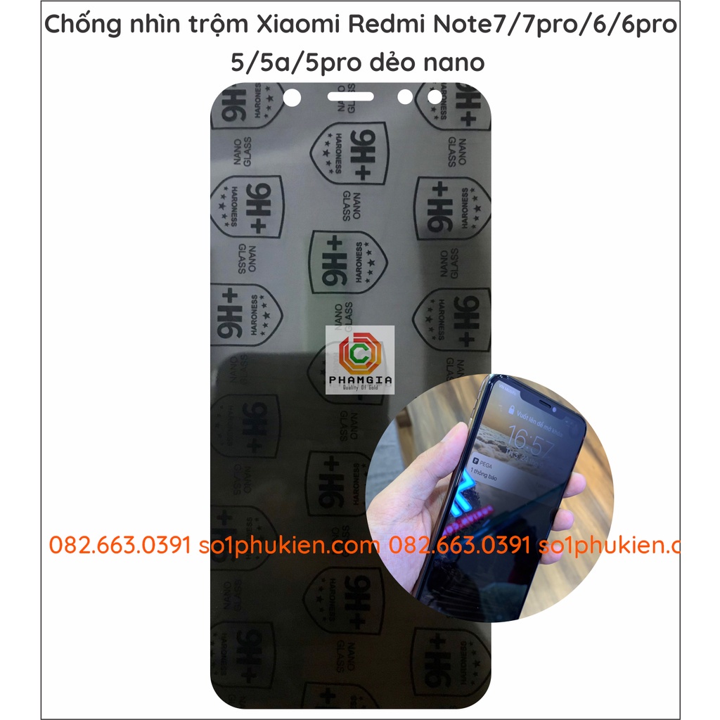 Dán cường lực chống nhìn trộm Xiaomi redmi note 3 / note 3 pro/ 4 / 4x / 5 / 5 pro / 6 pro / 5a / 7 pro / 9 pro dẻo nano