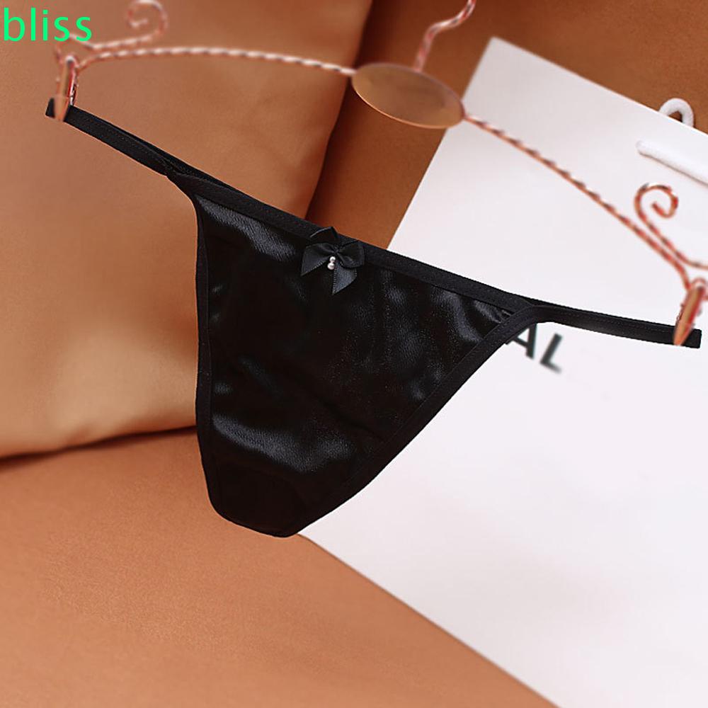 Quần Lót Chữ T Lưng Thấp Bằng Vải Satin Đính Nơ Và Ngọc Trai Giả Nhiều Màu Sang Trọng Cho Nữ