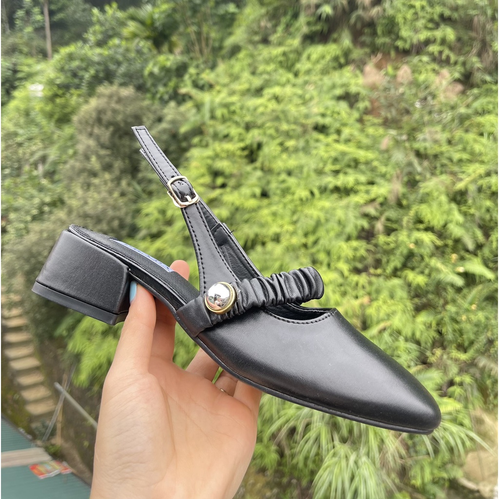 Sandal bít mũi vuông chun nhún ngang hở gót - 3P