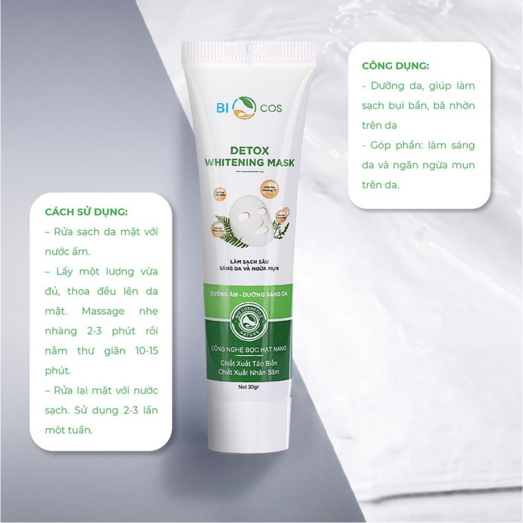 Mặt Nạ Thải Độc BioCos Detox Whitening Mask 30g - Sạch Da, Sáng Da, Ngừa Mụn, Kích Thích Sản Sinh Collagen và Elastin