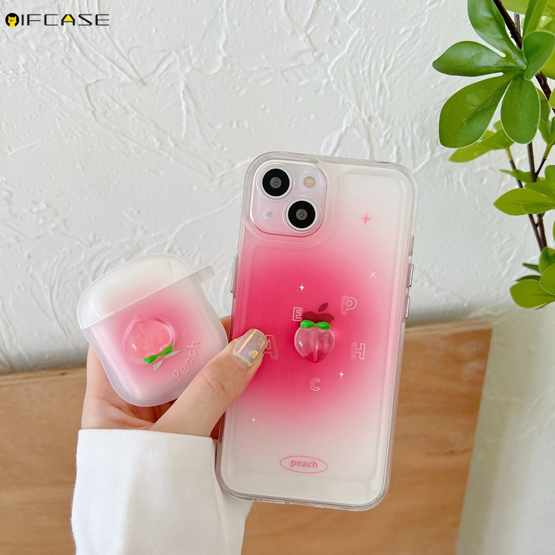 Vỏ Bảo Vệ Hộp Sạc Tai nghe không dây Airpods 1 2 3 Pro 3 Màu Gradient Họa Tiết Trái Đào Dễ Thương