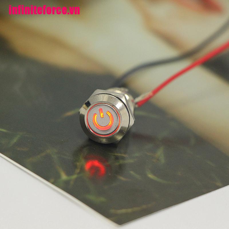 Công tắc nút nhấn có đèn led 12mm 12V bằng kim loại chống nước