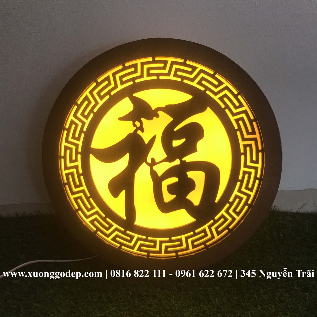 Đèn Tranh gỗ cnc Quang Hưng, đồ thờ tâm linh họa tiết chữ phúc