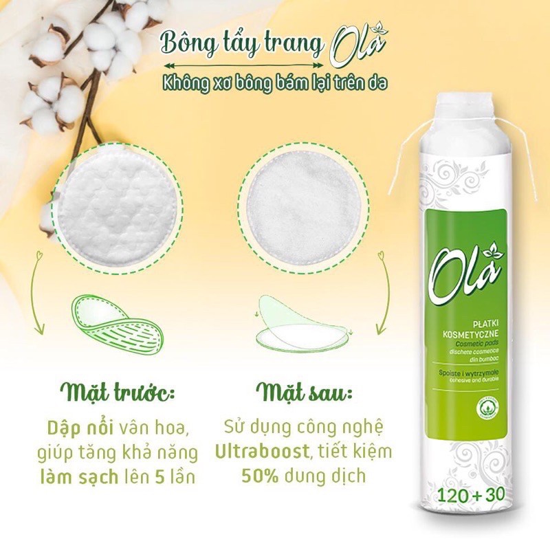 [120+30] Bông tẩy trang Ola Cotton Pads 150 miếng hàng Ba Lan