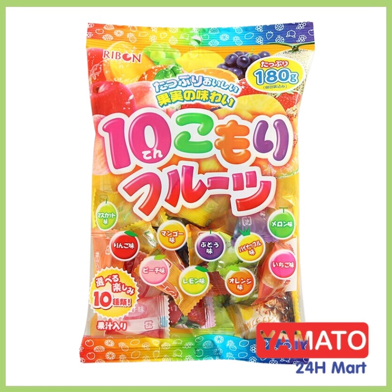 Kẹo trái cây Ribon cho bé 180g, kẹo ngậm hoa quả Nhật Bản tổng hợp 10 vị, date T7/2023