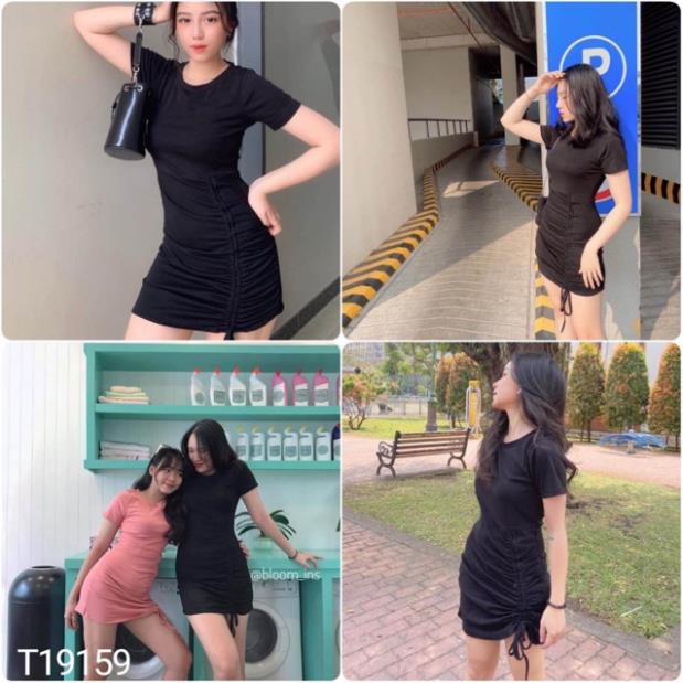 Đầm sọc kẻ ngang Rome Dress thiết kế body chun rút dây chất vải thun gân co giãn - váy ôm body  ྇ ྇