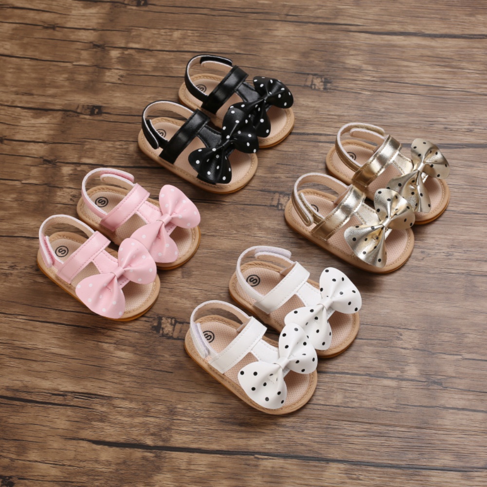 Giày sandal thắt nơ chấm bi chống trượt thời trang mùa hè cho bé tập đi
