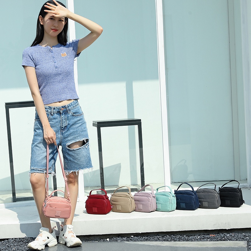 Túi Đeo Chéo Bằng Nylon Chống Nước Có Khóa Kéo Phong Cách Hàn Quốc Cho Nữ