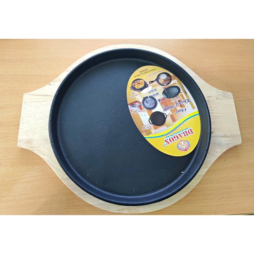 Chảo Gang Tròn Chống Dính 20cm Tặng Kèm Đế Lót Gỗ