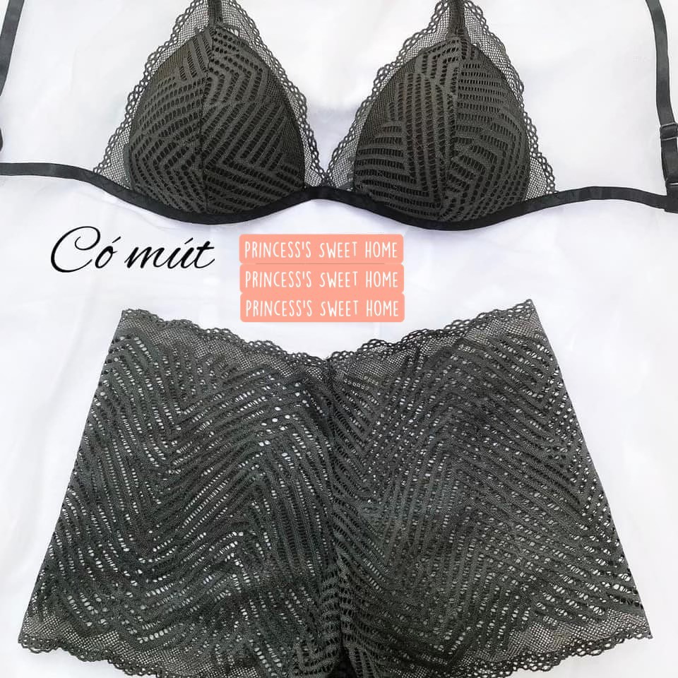 Bộ bralette áo + quần thiết kế cao cấp [Bộ đồ lót ren đùi sexy nữ có mút ôm ngực - 2 màu]