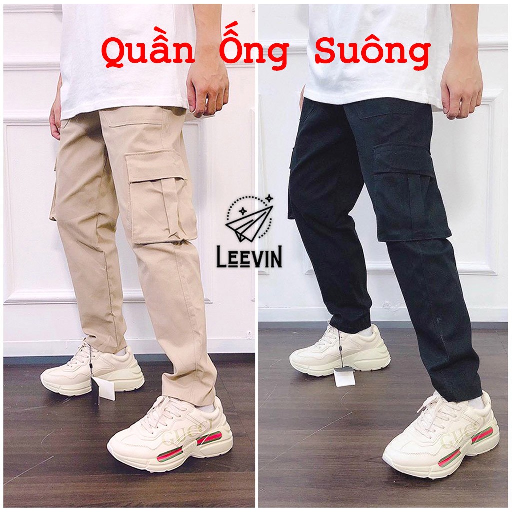 Quần Baggy Nam Nữ TÚI HỘP Kaki BOX PANTS Unisex - Kiểu quần jogger nam nữ kaki thun co dãn đen và tan be Leevin Store | BigBuy360 - bigbuy360.vn