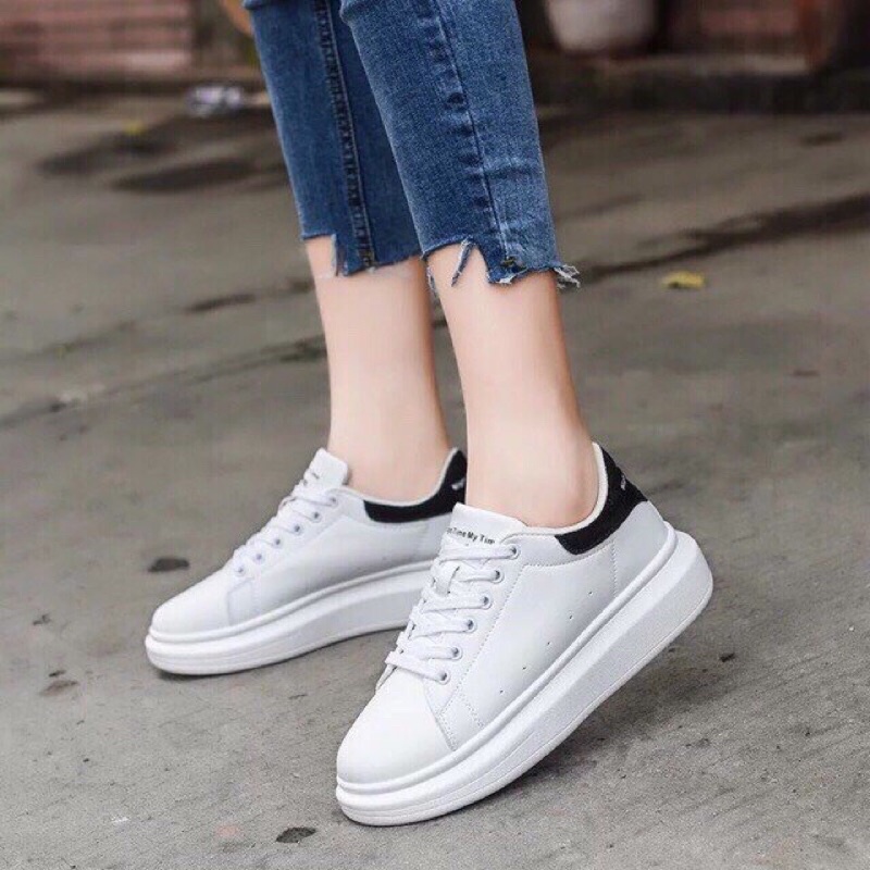 Giày sneaker nữ MQ gót đen trơn đơn giản đế 2p cưc năng động