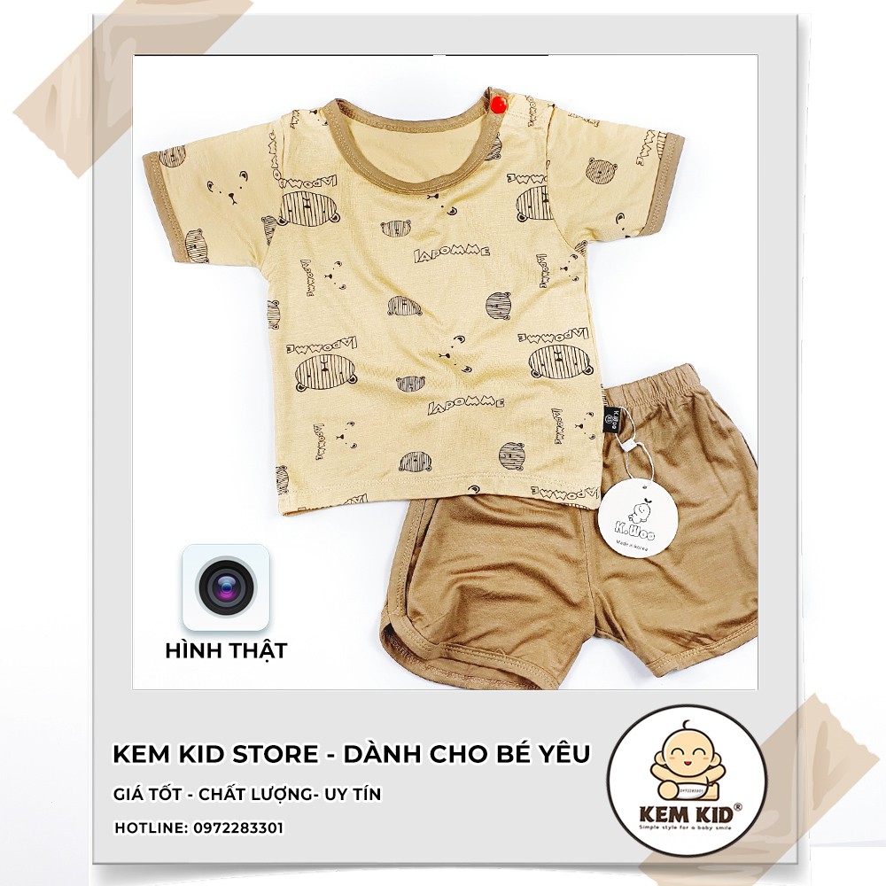 Bộ Thun bộ cộc hình gấu Lapomme viền màu, mềm mịn, thấm hút, mát mẻ cho bé yêu