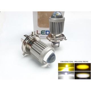Đèn Pha Bi Cầu Mini Chân H4 2 Chế Độ [Có VIDEO] Siêu Sáng 2 Chế Độ Cos  (Vàng- Trắng ) Lắp Wave Sirius Exciter Lead Sh
