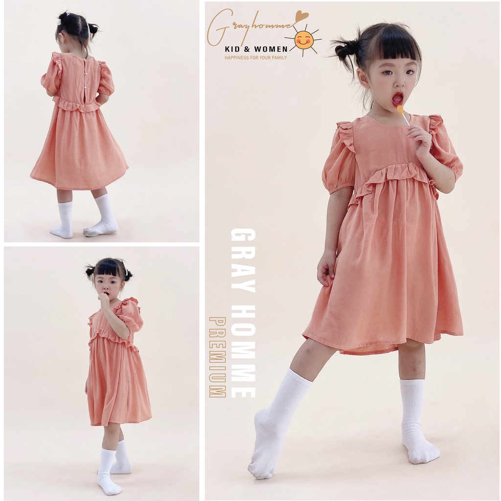Váy bé gái GRAYHOMME dáng rộng, chất lụa đũi thoáng mát thấm hút mồ hôi tốt (VK009)