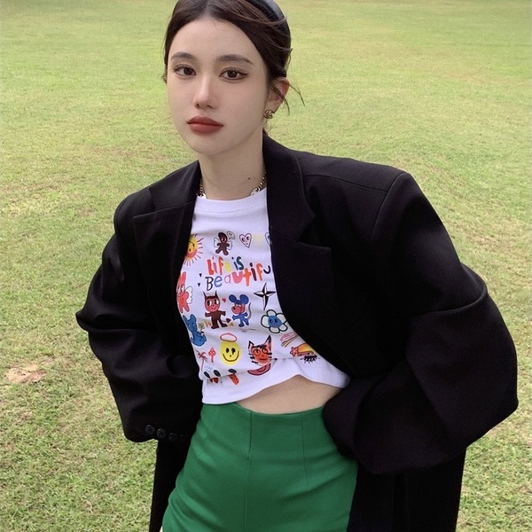 Áo thun ZHELIHANGFEI ngắn tay in họa tiết hoạt hình xinh xắn gợi cảm