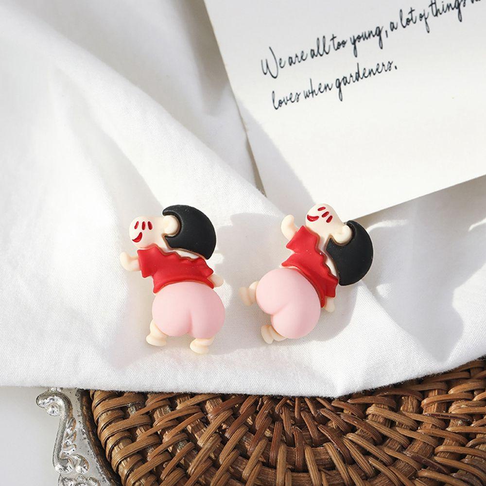 Bông Tai Hoạt Hình Kiểu Hàn Quốc Bất Đối Xứng Hình Chuột Mickey / Cậu Bé Bút Chì