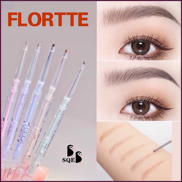 Bút Chì Kẻ Lông Mày FLORTTE Hai Đầu Siêu Mịn Chống Thấm Nước Và Mồ Hôi