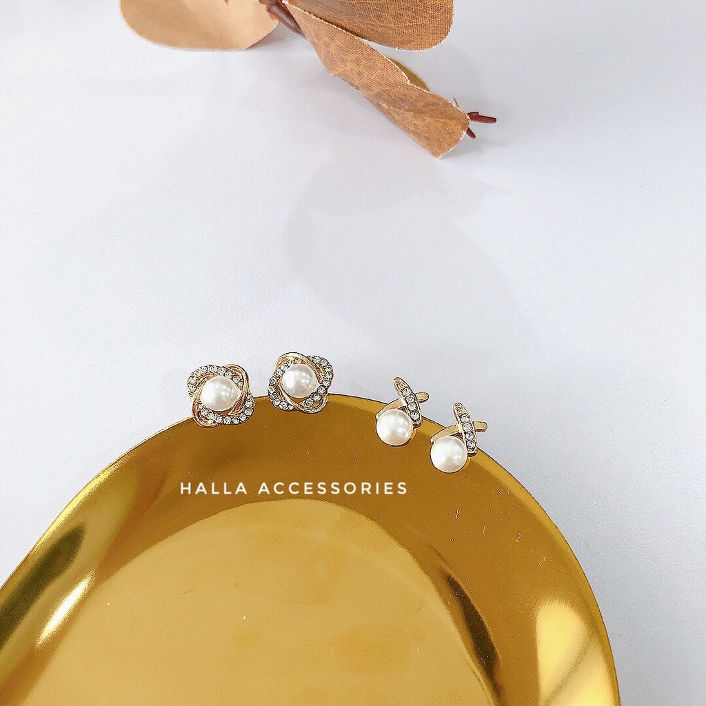 Khuyên tai chuôi bạc S925 đính ngọc cao cấp HALLA BT137 BT138