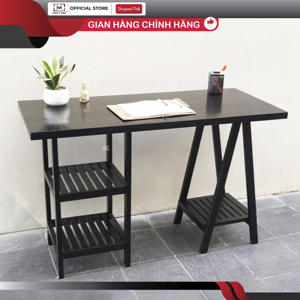 Bàn làm việc lắp ráp gỗ thông tự nhiên 100% thương hiệu MW FURNITURE size 50x120x75 cm màu đen