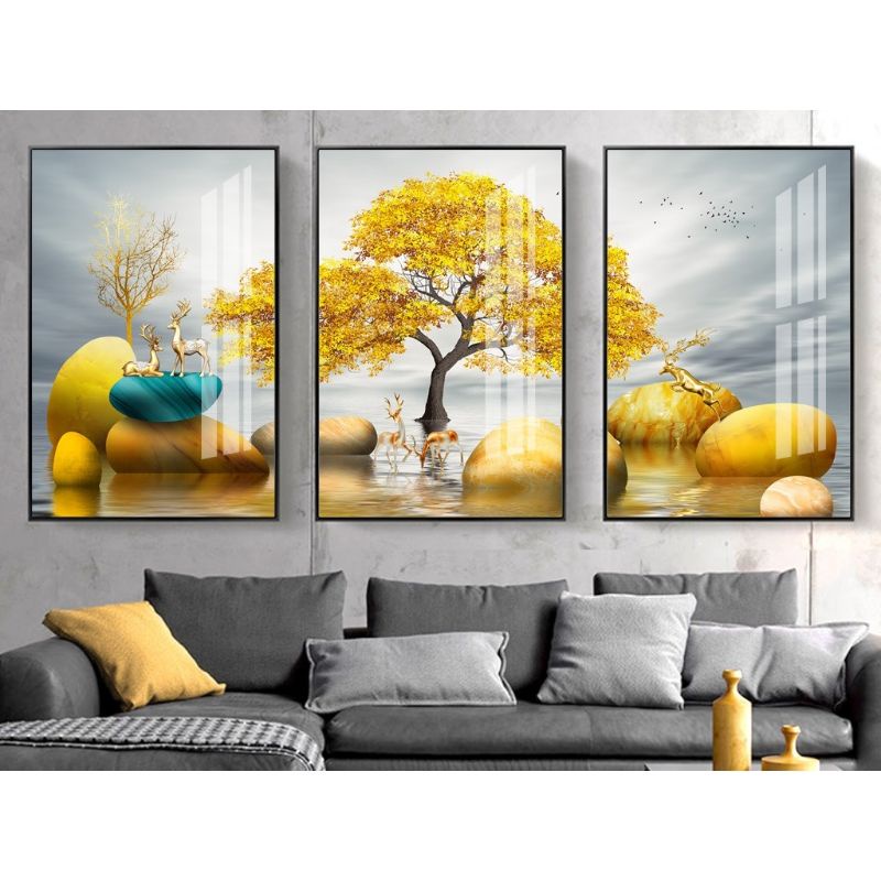 Tranh treo tường phòng ngủ, phòng khách decor đẹp -  bộ 3 bức tranh canvas treo tường trang trí kèm đinh 3 chân