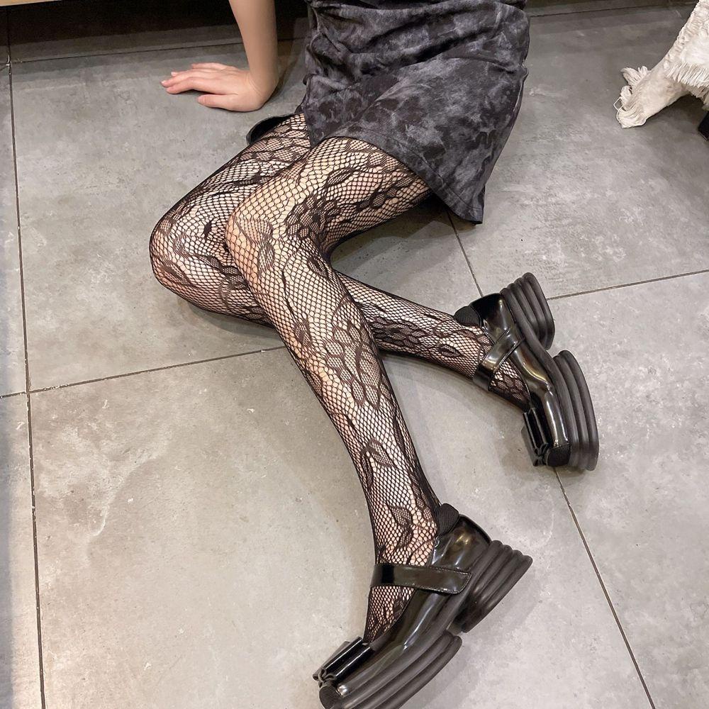 Quần Tất Lưới Màu Đen Họa Tiết Hoa Hướng Dương Phong Cách Lolita