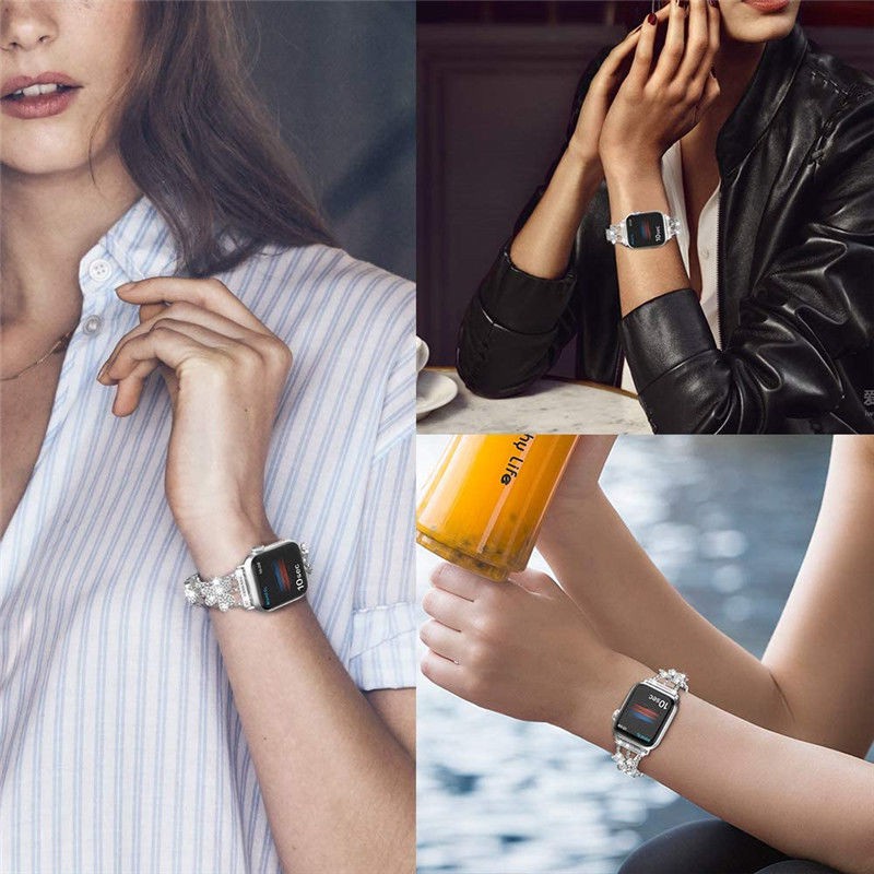 Dây Đeo Đồng Hồ Bằng Thép Không Gỉ 41mm 45mm 38mm 42mm 44mm 40mm Sang Trọng Cho Apple iWatch 7 6 5 SE 4 3 2 1