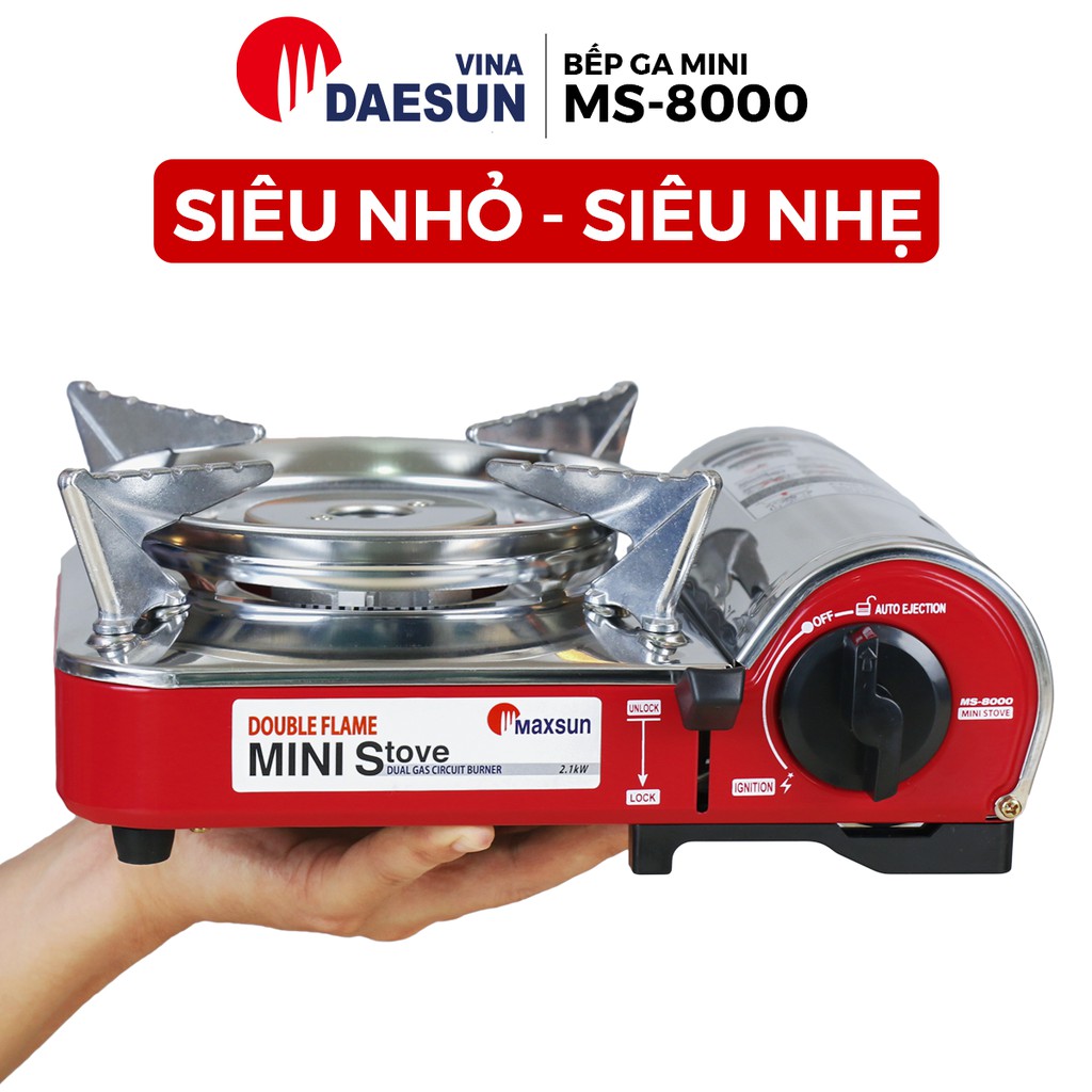 (SIÊU NHỎ - SIÊU NHẸ) Bếp Ga Mini MS-8000 - Đầu Đốt 2 Vòng Lửa | Inox Chống Rỉ | Hệ Thống Chống Nổ | Bảo Hành 12 Tháng