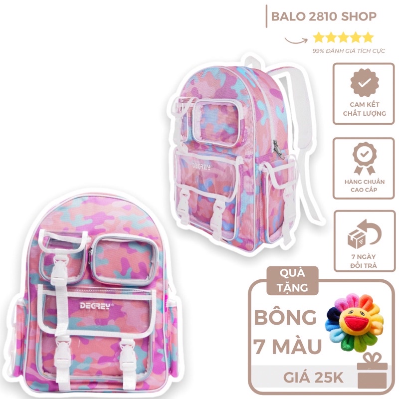 Balo Degrey Camo Pink Backpack 2810 Clothes Shop Balo Đi Học Rằn Ri Hồng Ulzzang Unisex