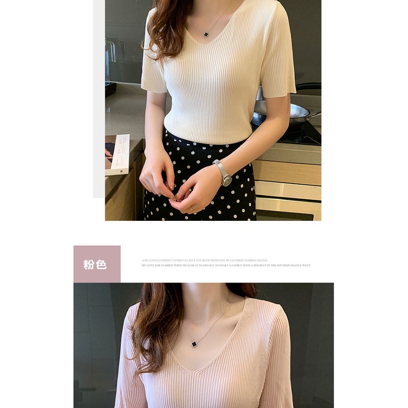 Áo Dệt Kim Tay Ngắn Chất Liệu Co Giãn Thoải Mái Cho Nữ