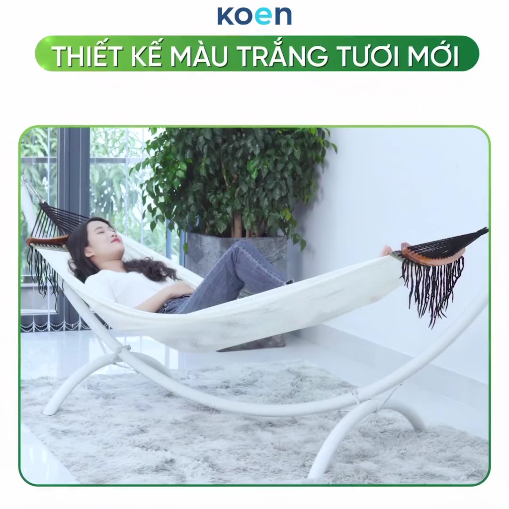 Võng cung trăng koen màu trắng xếp gọn với khung sơn tĩnh điện cao cấp | BigBuy360 - bigbuy360.vn