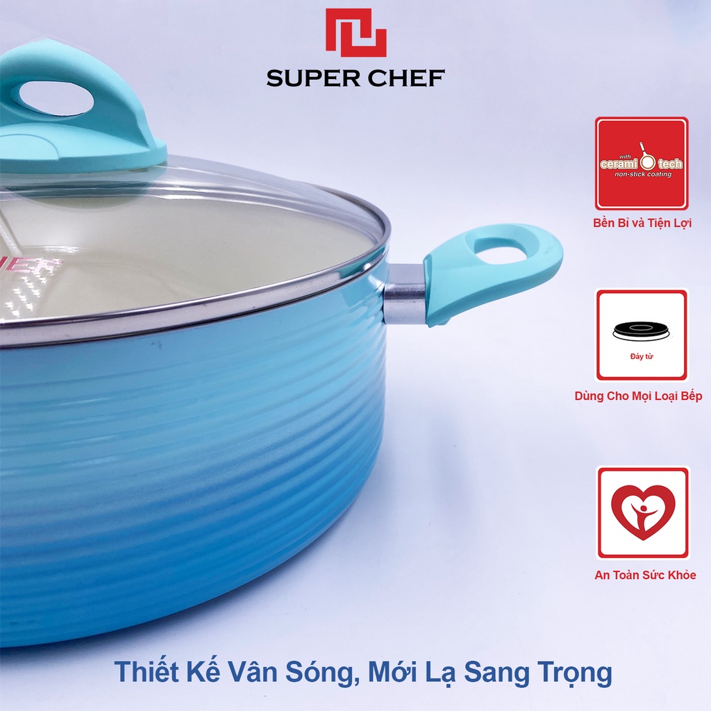 Nồi Chống Dính Ceramic Chef Blue Đáy Từ Cao Cấp, Kèm Nắp Kính (20-24cm)