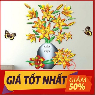 Tranh dán tường 3D treo phòng khách, phòng ngủ trang trí đẹp hình bình lọ hoa hồng/sen/trà/đào .
