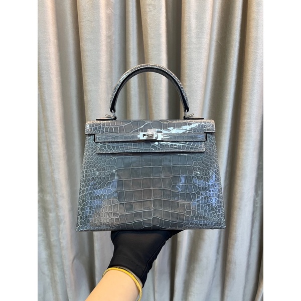 Túi xách nữ thương hiệu Hermes Kelly 25 da cá sấu cao cấp bản màu xám khói