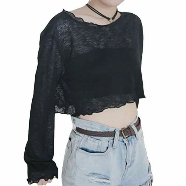 Áo Croptop Tay Dài Chất Len Dệt (kèm ảnh thật) | BigBuy360 - bigbuy360.vn