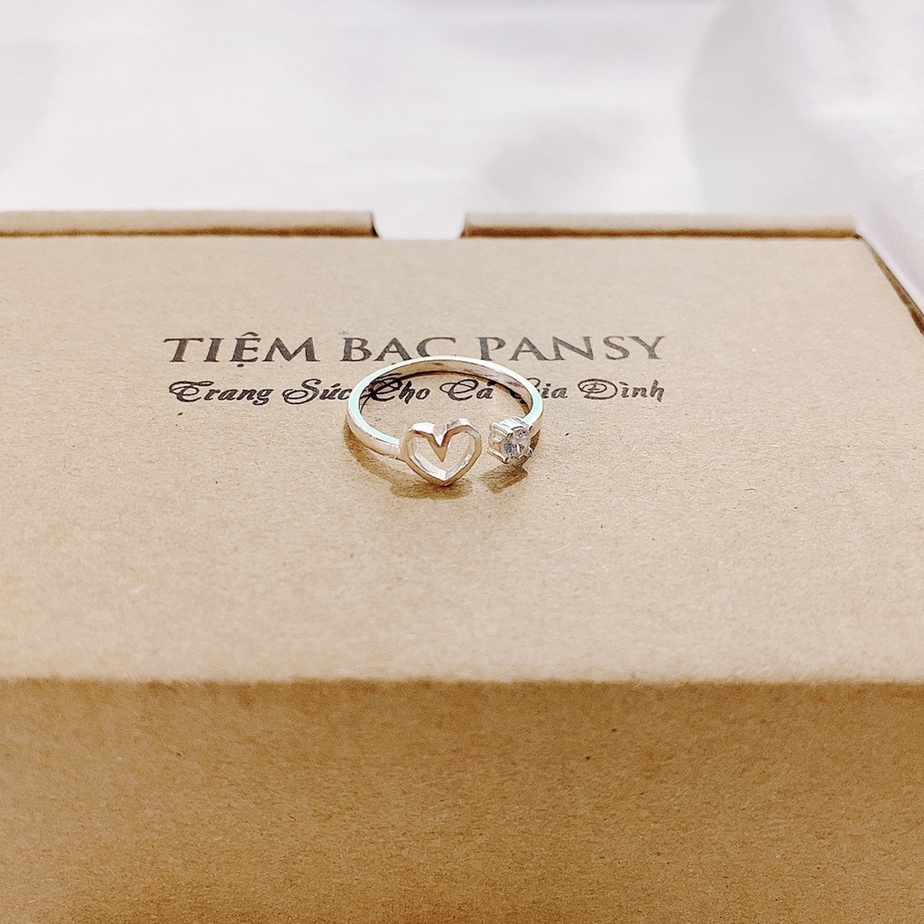 Nhẫn bạc nữ PANSY hình trái tim rỗng trơn basic - Nhẫn nữ bạc thiết kế hở cá tính