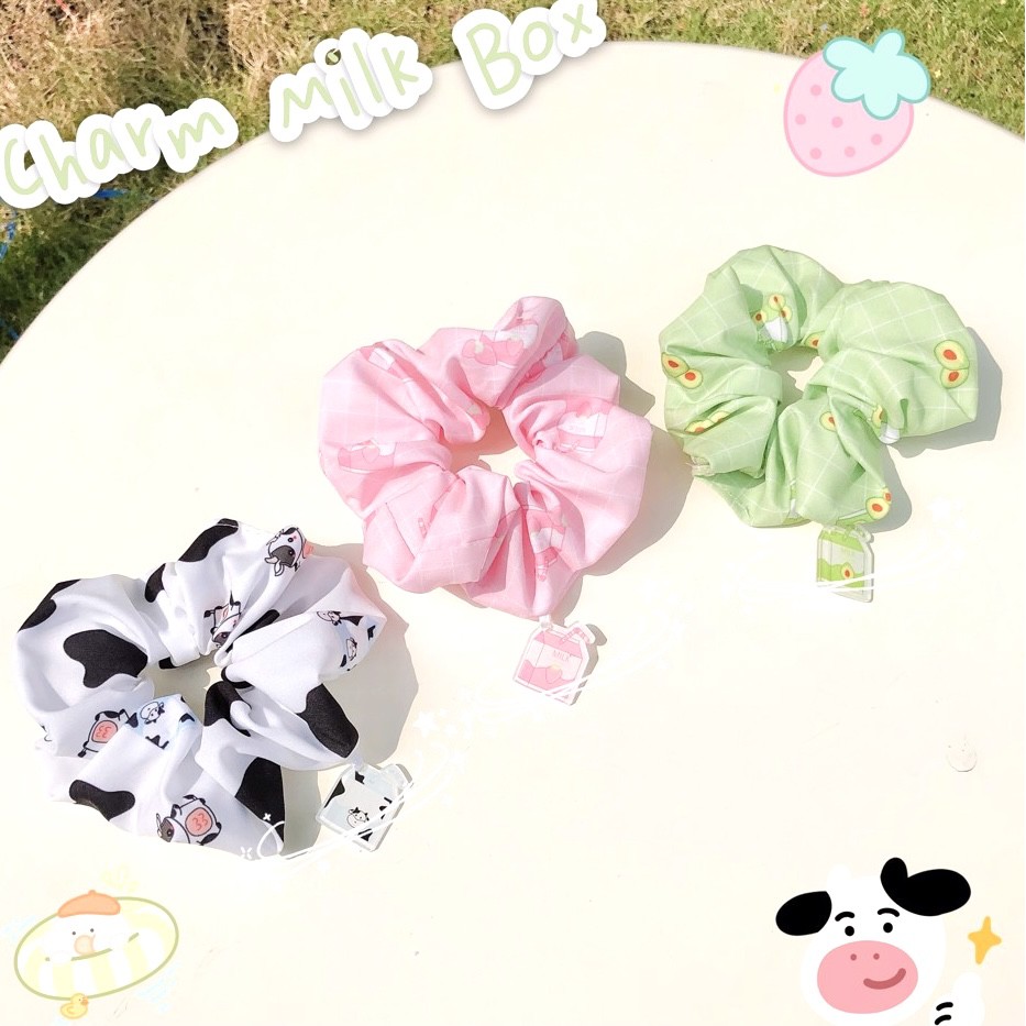 Cột tóc vải Scrunchies charm milk