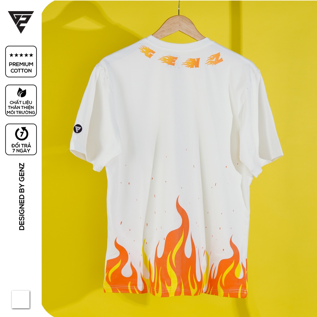 Áo thun tay lỡ GENZ phông Unisex nam nữ Cotton oversize form rộng Flame Tee