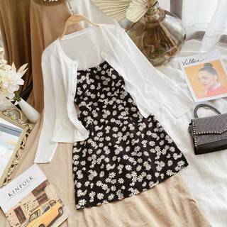 SET ĐẦM 2 DÂY HOA CÚC KÈM ÁO KHOÁC