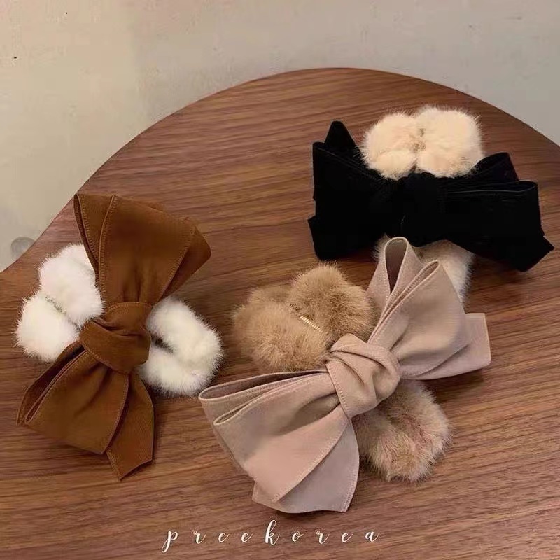 Kẹp tóc hình nơ bằng vải nhung cỡ lớn thời trang thu đông cho nữ