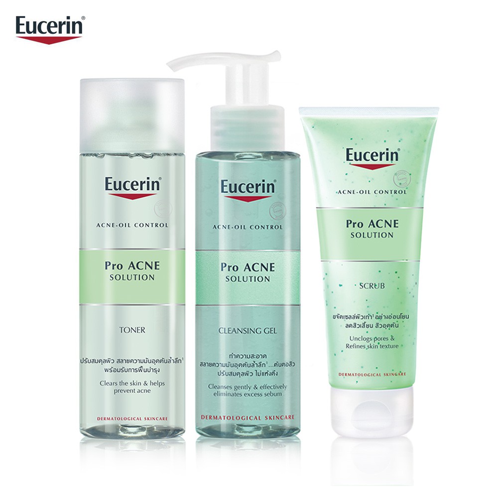 Combo Eucerin Proacne Cho Da Nhờn Mụn: Gel Rửa Mặt, Nước Hoa Hồng Và Tẩy Tế Bào Chết