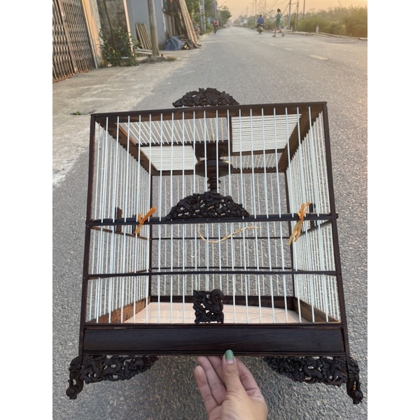 Khung lồng chào mào vuông đấu gỗ mun nan cáp quang đuc nho soc
