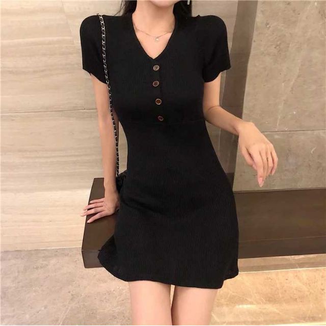 (Sẵn) Váy body cộc tay chất len tăm / Đầm body sexy | BigBuy360 - bigbuy360.vn