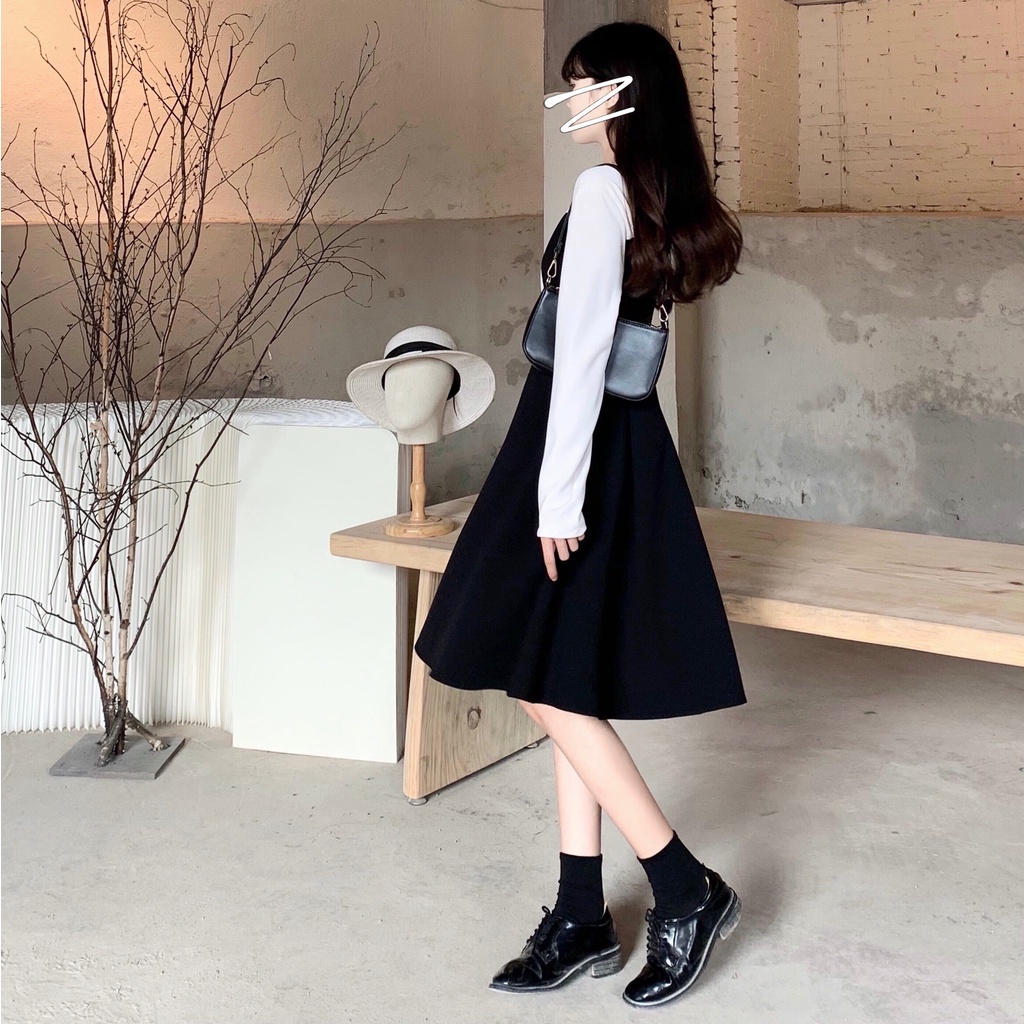 SUXI Đầm ôm Dài Tay Cổ Chữ V Thời Trang Hàn