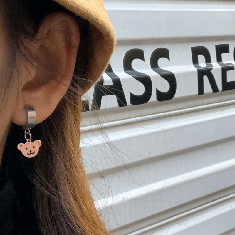 Khuyên Tai Hình Tròn Họa Tiết Gấu Phong Cách Hiphop Thời Trang