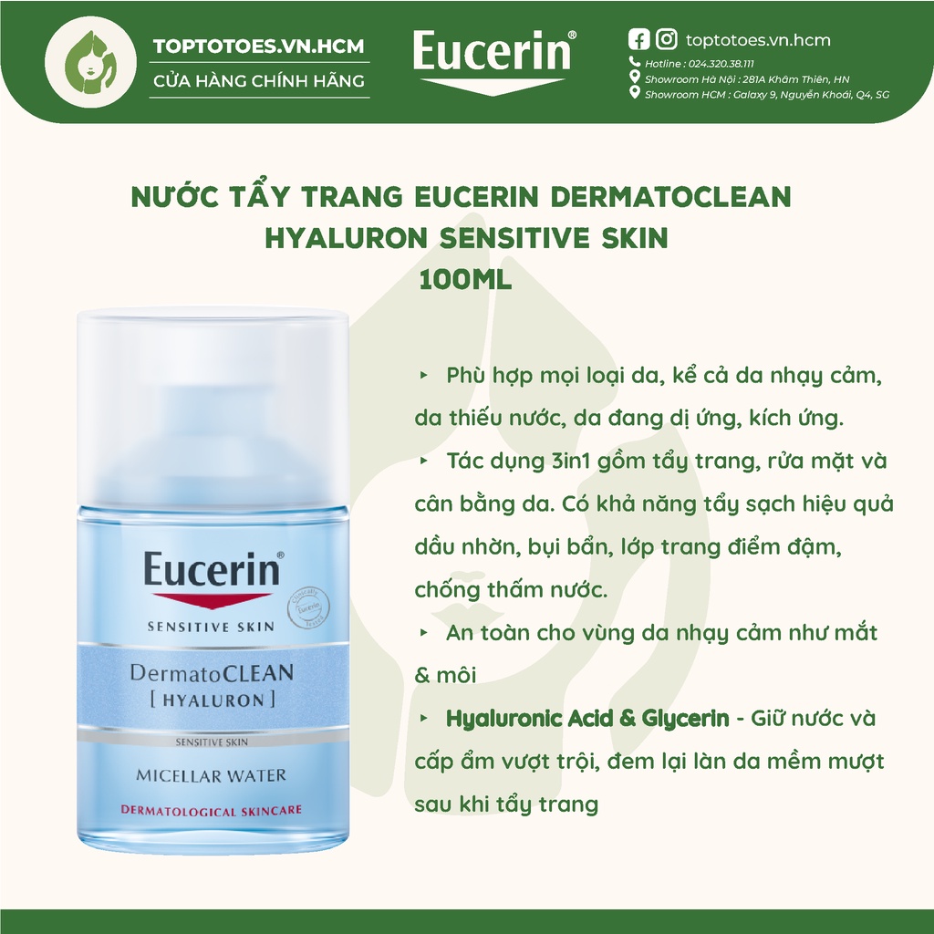 Nước tẩy trang cho da nhạy cảm Eucerin Dermato Clean Hyaluron Sensitive Skin - 100ml